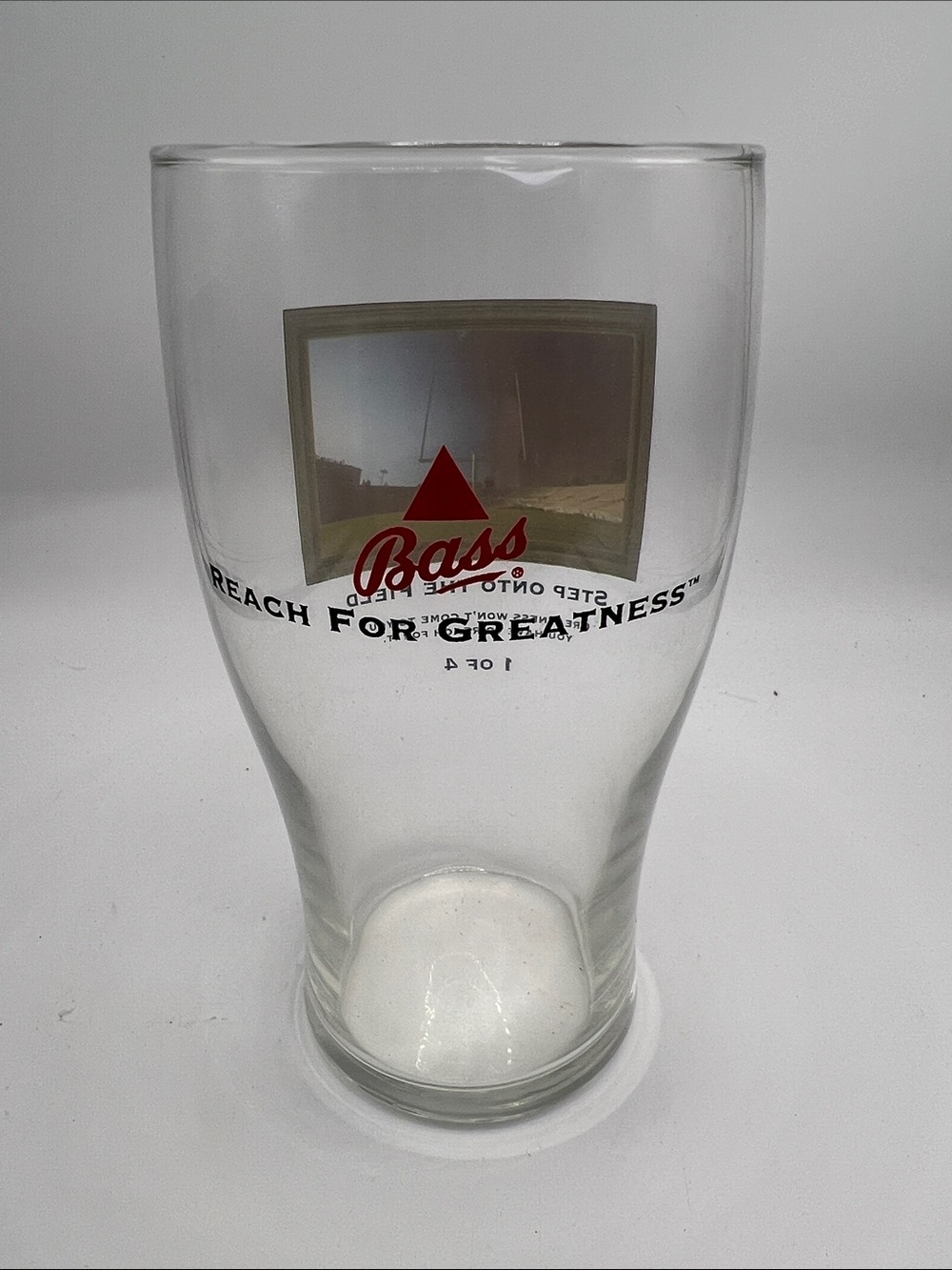 Bass Ale Reach for Greatness Red Logo Tulip Pint Glass - “STEP ONTO THE FIELD”